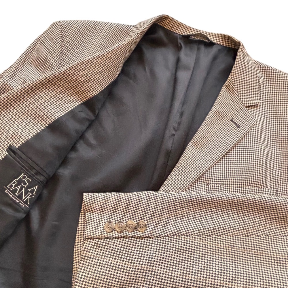 JOS. A. BANK Houndstooth Blazer 44L Brown Silk Wool Sport Jacket Preppy Classic